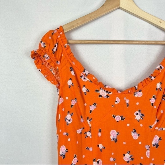 Free People Like a Lady Orange Floral Ruffle Hem Mini Dress M - Picture 4 of 8